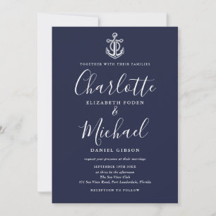 Trouwkaart Anker Marineblauw En Wit Schrift Kaart