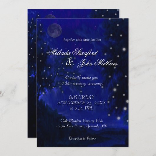 Trouwkaart | Blauwe Romantische Nacht Kaart (Voorkant / Achterkant)