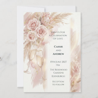 Trouwkaart Blush Roos & Pampasgras Kaart