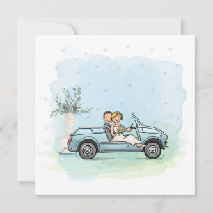 Trouwkaart bruidspaar in vintage Fiat 500 Jolly Feestdagenkaart