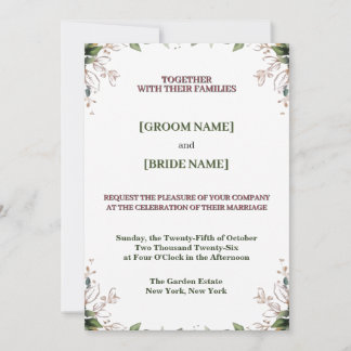 Trouwkaart Burgundy Floral Elegance Kaart