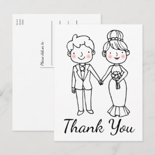 Trouwkaart Cartoon Bruidegom Bruid Zwart Wit Bedan Briefkaart