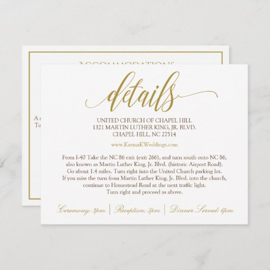Trouwkaart Details | Luxe Calligrafie (Goud) Informatiekaartje (Voorkant / Achterkant)