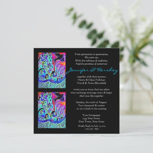 Trouwkaart - Duif van Vrede Ebbenhout (vierkant) Kaart (Staand voorkant)