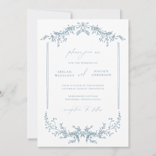 Trouwkaart Dusty Blue Cottage Stijl Uitnodigingska Save The Date (Voorkant)