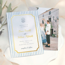 Trouwkaart Folie Whimsical Retro Blauwe Strepen