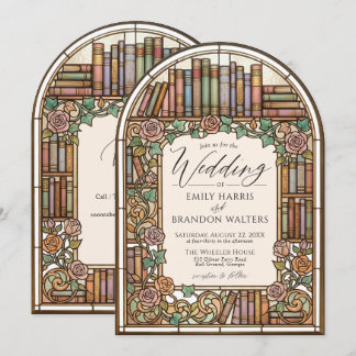 Trouwkaart Gebrandschilderd Glas Vintage Boeken Bl Kaart