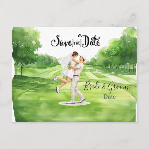 Trouwkaart Golf Bruid en Bruidegom Save the date Briefkaart