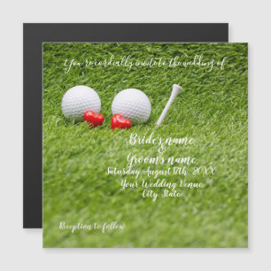 Trouwkaart golf met golfbal & liefde magnetische uitnodiging