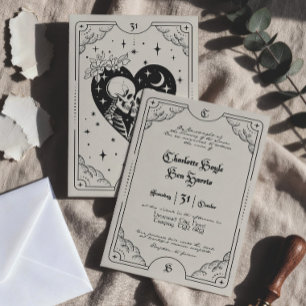 Trouwkaart gotische tarotkaart Crème & Zwart Kaart