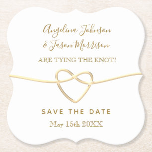 Trouwkaart Goud & Wit Huwelijk Save The Date Kartonnen Onderzetters