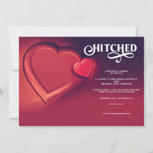 Trouwkaart Hitched, Two Hearts Rood Aankondiging
