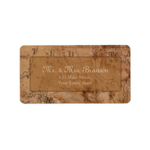 Trouwkaart Huwelijksreis Oude Wereldkaart Met Mono Etiket