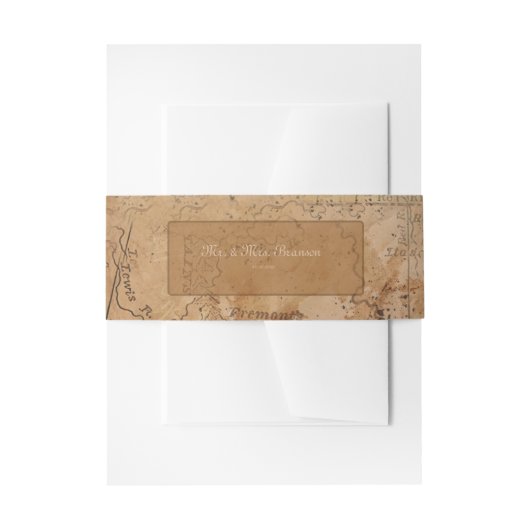 Trouwkaart Huwelijksreis Oude Wereldkaart Met Mono Uitnodigingen Wikkel (Voorkant Voorbeeld)