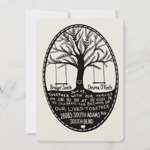 Trouwkaart in folk stijl met de hand getekend kaart