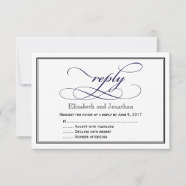 Trouwkaart in marineblauw en wit schrift kaart