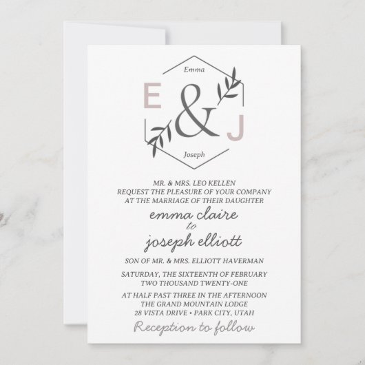 Trouwkaart met Ampersand Monogram Kaart (Voorkant)