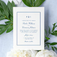 Trouwkaart met anker-monogram in marineblauw