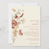 Trouwkaart met aquarel wilde bloemen in terracotta kaart (Voorkant)