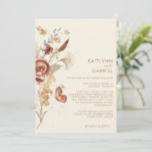 Trouwkaart met aquarel wilde bloemen in terracotta kaart (Staand voorkant)