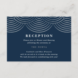 Trouwkaart met Art Deco snoerlampen in marineblauw Kaart