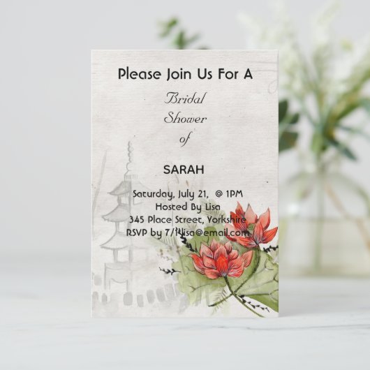 Trouwkaart met Aziatische Bloemen voor Bruidsfeest Save The Date (Staand voorkant)