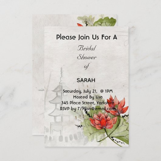Trouwkaart met Aziatische Bloemen voor Bruidsfeest Save The Date (Voorkant / Achterkant)