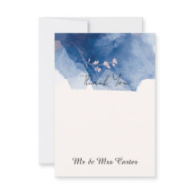 Trouwkaart met blauwe inktwas bedankje