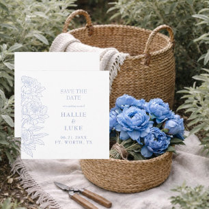 Trouwkaart met Blauwe Pioen Save the Date in het V Kaart