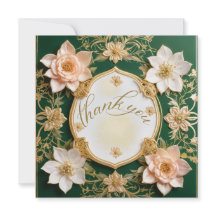 Trouwkaart met bloemen en dankbetuiging 'Emerald E