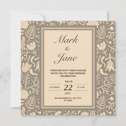 Trouwkaart met bloempatroon thema save the date (Voorkant)