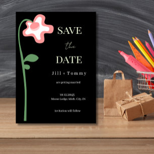 Trouwkaart met enkele bloem in het donker - Save t The Date