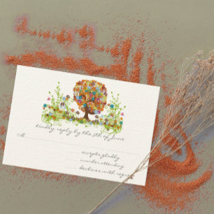 Trouwkaart met Fantasievolle Bloemenboom RSVP Kaartje