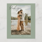 Trouwkaart met foto en bedankje in sagegroen (Voorkant)