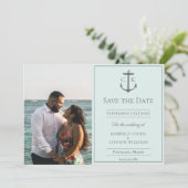 Trouwkaart met foto en nautisch monogram save the date (Staand voorkant)