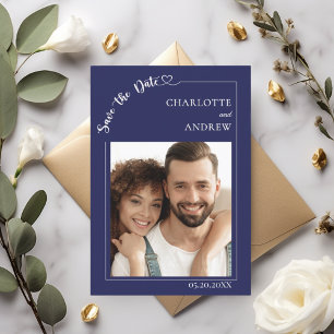 Trouwkaart met foto en Navy blauwe Save the Date