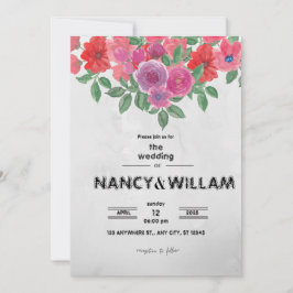 Trouwkaart met grijze en rode bloemen kaart