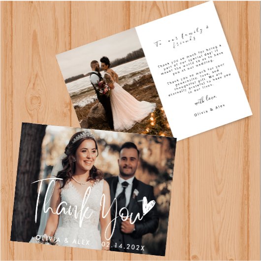 Trouwkaart met hartje en dank je kaart