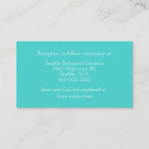 Trouwkaart met informatie in turquoise en confetti informatiekaartje