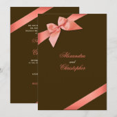 Trouwkaart met koraalrode lint kaart (Voorkant / Achterkant)