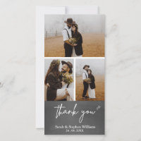 Trouwkaart met krijtbordstijl en 3 foto's Bedankka