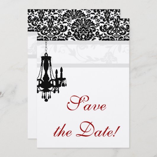Trouwkaart met kroonluchter BW zilver Save the Dat Kaart (Voorkant / Achterkant)
