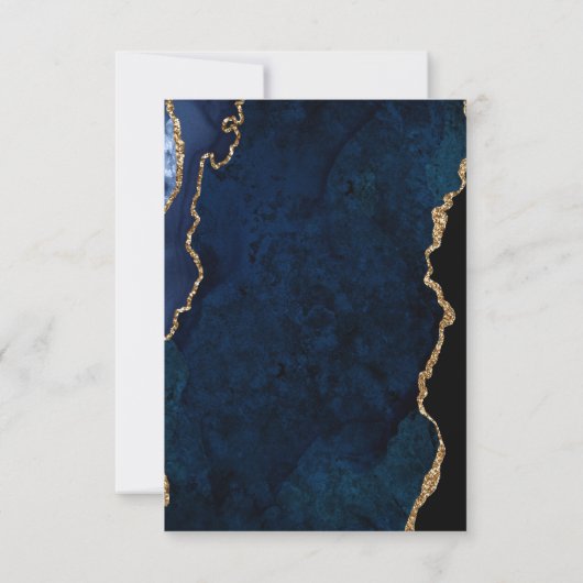 Trouwkaart met marineblauw en goud agaat RSVP kaartje (Achterkant)