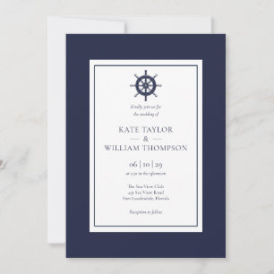 Trouwkaart met marineblauw scheepsstuurwiel kaart