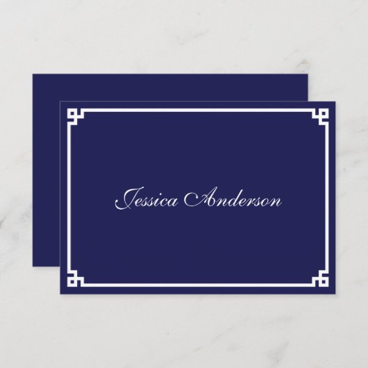 Trouwkaart met marineblauwe en witte Griekse sleut (Voorkant / Achterkant)