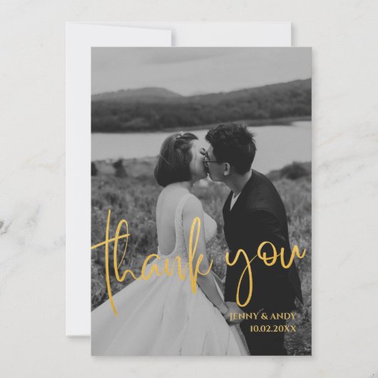 Trouwkaart met moderne foto en bedankje in smaragd aankondiging (Voorkant)