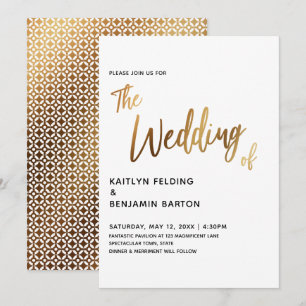 Trouwkaart met moderne handgeschreven tekst in gou kaart