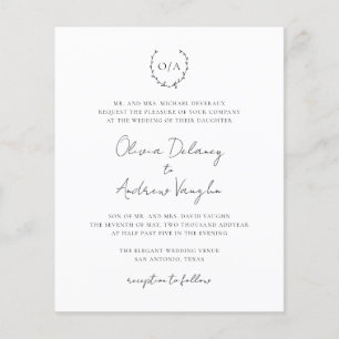 Trouwkaart met monogram en krans, elegant en voord