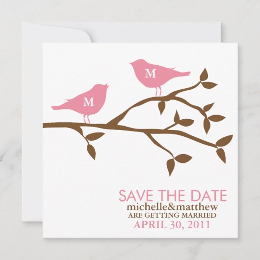 Trouwkaart met monogram van liefdesvogels kaart (Voorkant)