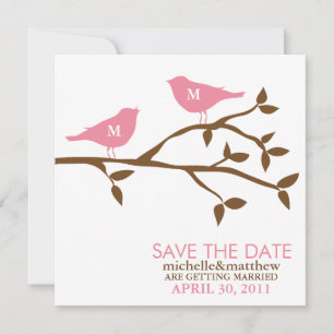 Trouwkaart met monogram van liefdesvogels kaart
